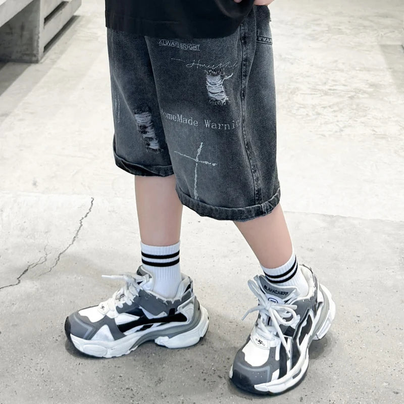 M&T Wear - Boys’ Black Ripped Loose Fit Denim Shorts