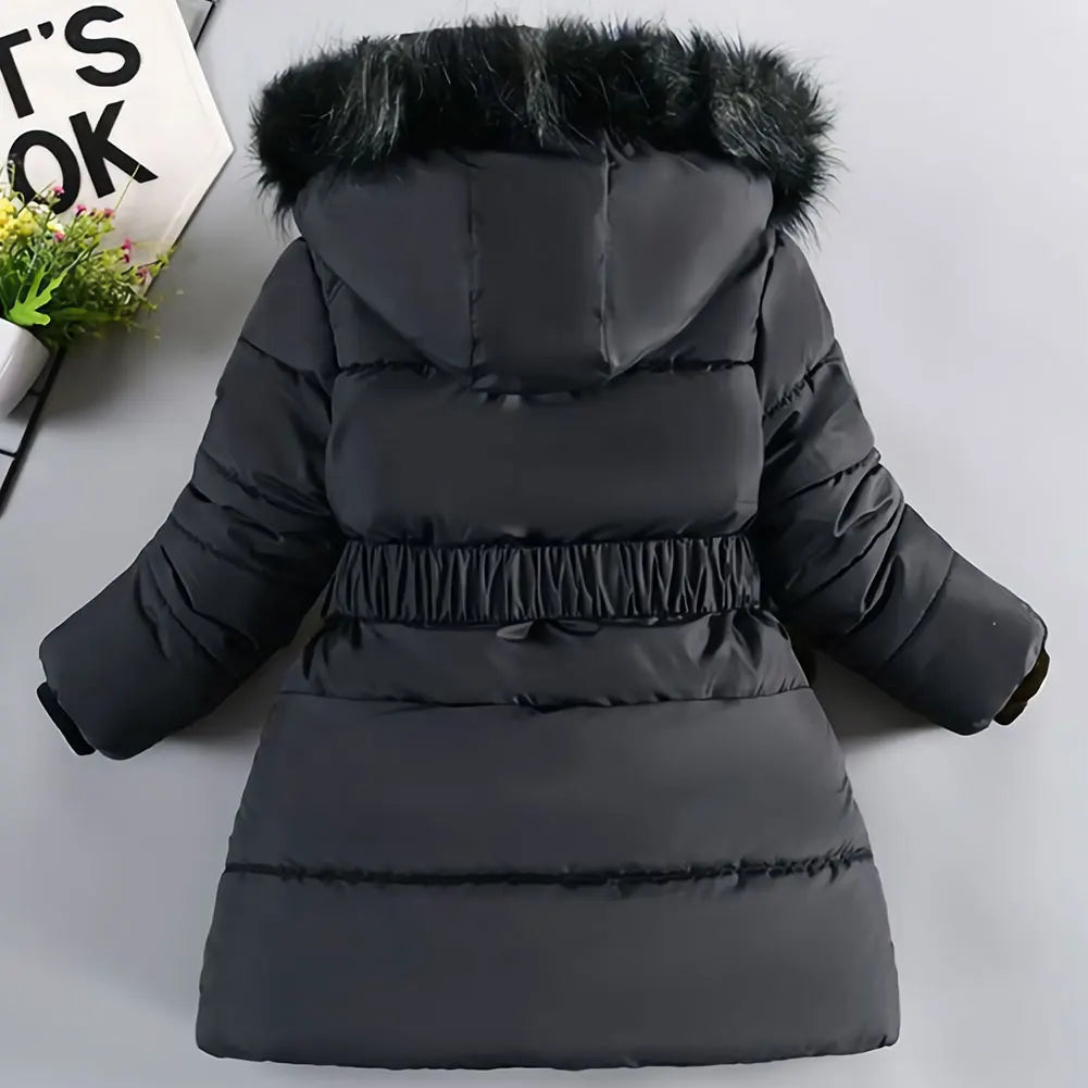 M&T Wear - Children's Winter Jacket Thick Warm Fur Collar Hood Beads Elastic Waist Teens Girls Down Coat,Fashion Windproof Kids Overcoat - M&T Wear