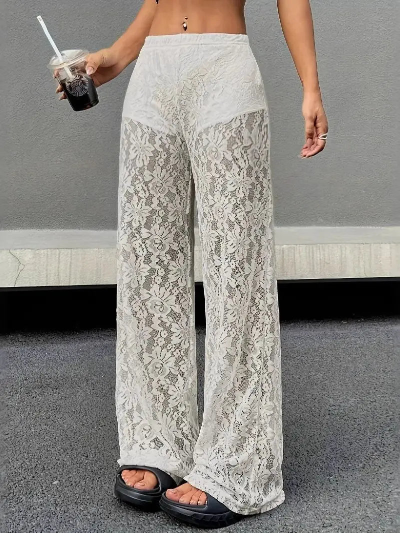 High-Street Lace Jacquard Straight-Leg Pants