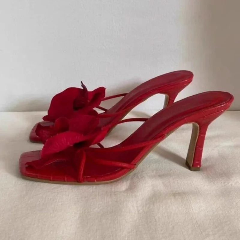 M&T Wear - Elegant Floral Square Toe Slingback Pumps