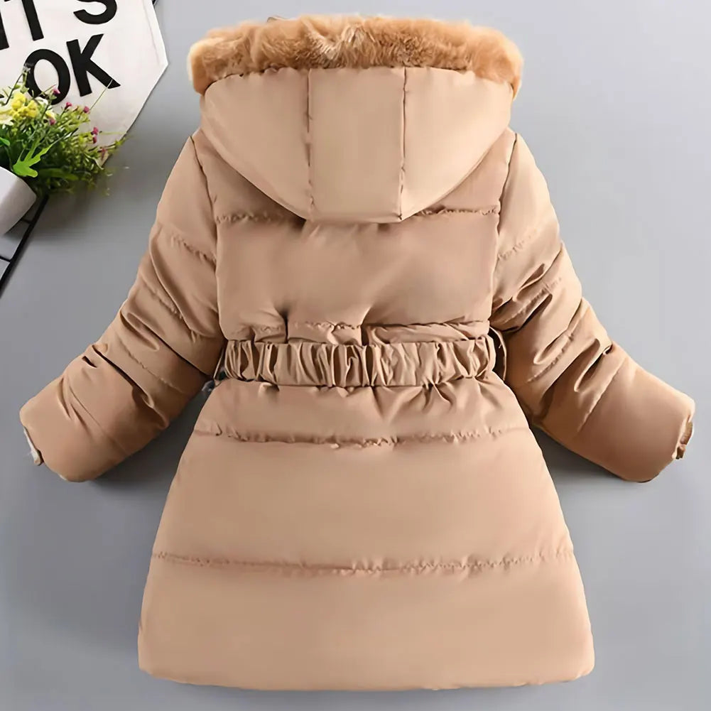 M&T Wear - Children's Winter Jacket Thick Warm Fur Collar Hood Beads Elastic Waist Teens Girls Down Coat,Fashion Windproof Kids Overcoat - M&T Wear
