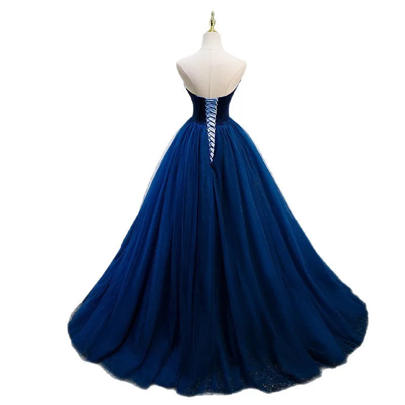Dark Blue Strapless "Conductor" Evening Gown