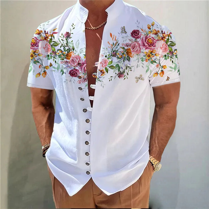 M&T Wear - Men Shirts New Print Button Shirt Fashion Stand Collar Loose Fitting Men's Shirts Casual Streetwear Comfortable - M&T Wear
