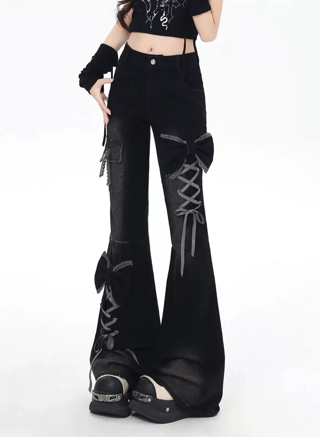 Y2K 3D Bow Flare Jeans