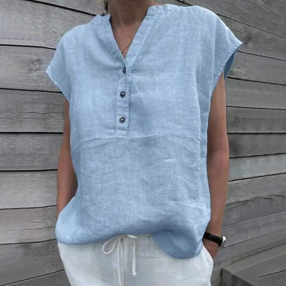 M&T Wear - Women's Cotton Linen V-Neck Summer Blouse