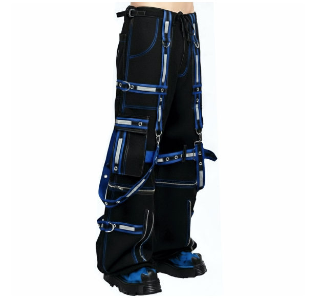 M&T Wear - Blue & Reflective Strap Gothic Baggy Pants