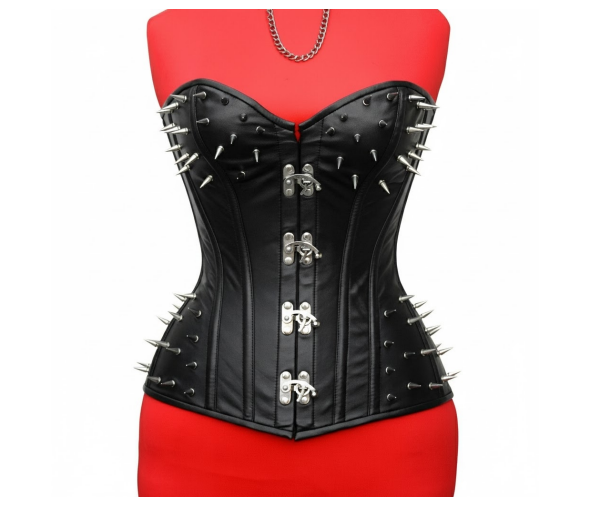 M&T Wear - Spiked Black Leather Corset | 100% Cotton Lined [5-Year Leather Guarantee]